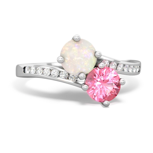 opal-pink sapphire two stone channel ring