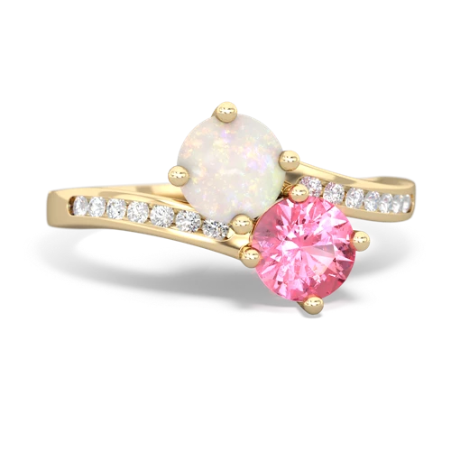 opal-pink sapphire two stone channel ring