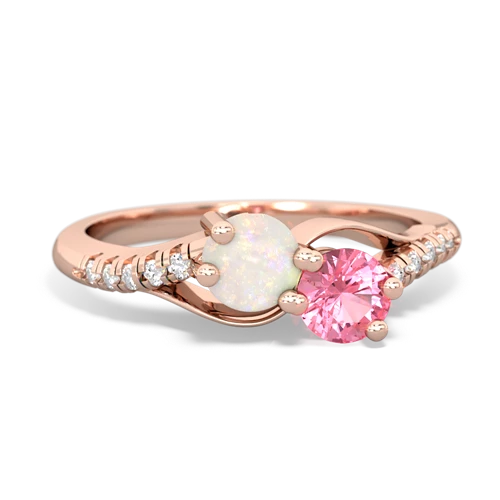 Opal Genuine Opal with Lab Created Pink Sapphire Two Stone Infinity ring Ring