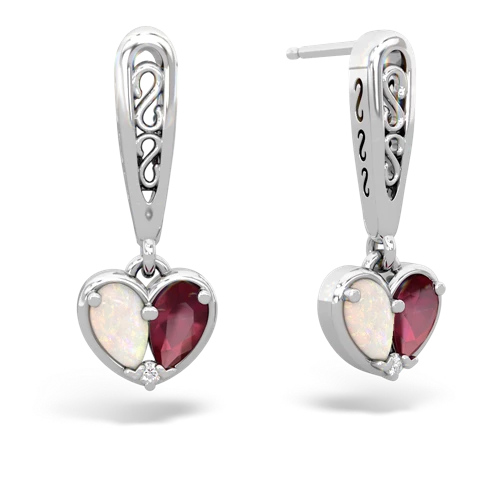 opal-ruby filligree earrings