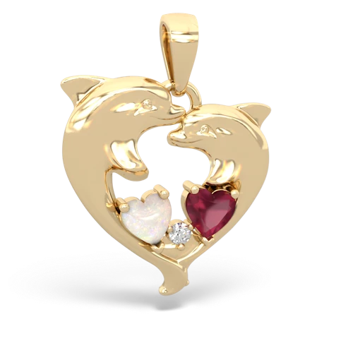 Opal Genuine Opal with Genuine Ruby Dolphin Heart pendant Pendant