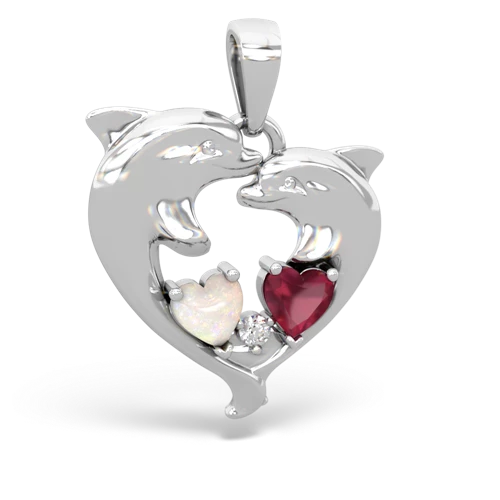 opal-ruby dolphins pendant