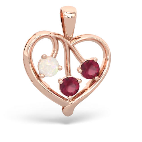 Opal Genuine Opal with Genuine Ruby and Lab Created Pink Sapphire Glowing Heart pendant Pendant