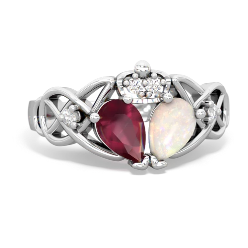 Opal Genuine Opal with Genuine Ruby Two Stone Claddagh ring Ring
