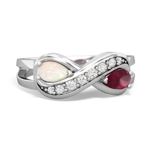 Opal Genuine Opal with Genuine Ruby Diamond Infinity ring Ring