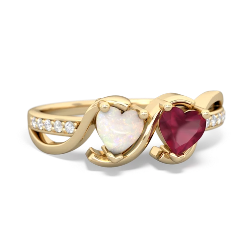 opal-ruby double heart ring