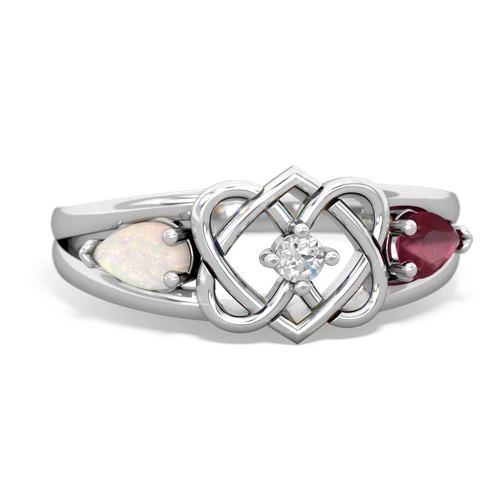 opal-ruby double heart ring