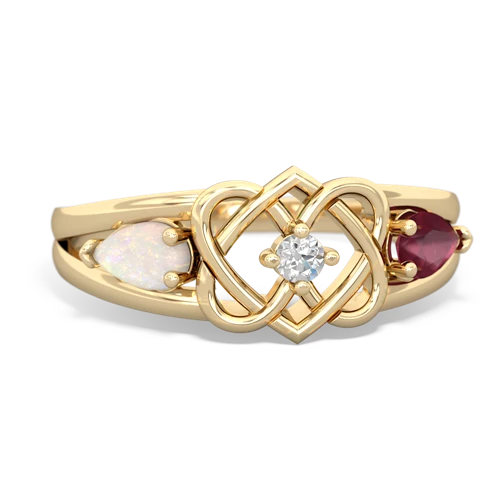 opal-ruby double heart ring