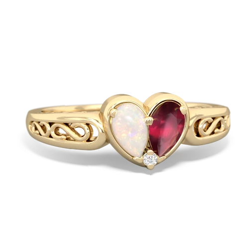 Opal Genuine Opal with Genuine Ruby filligree Heart ring Ring