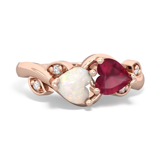 Opal Genuine Opal with Genuine Ruby Floral Elegance ring Ring