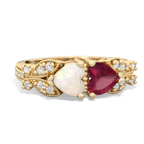 Opal Genuine Opal with Genuine Ruby Diamond Butterflies ring Ring