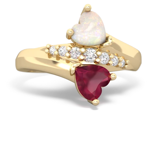 Opal Genuine Opal with Genuine Ruby Heart to Heart Bypass ring Ring