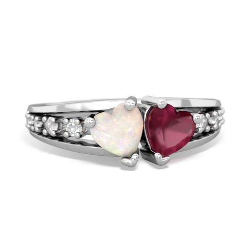 Opal Genuine Opal with Genuine Ruby Heart to Heart ring Ring