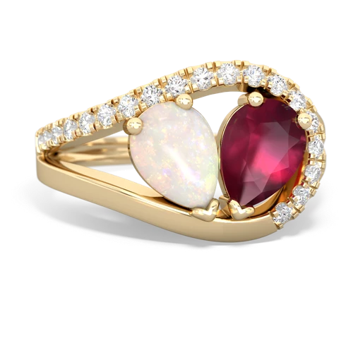 Opal Genuine Opal with Genuine Ruby Nestled Heart Keepsake ring Ring
