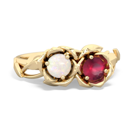 Opal Genuine Opal with Genuine Ruby Rose Garden ring Ring