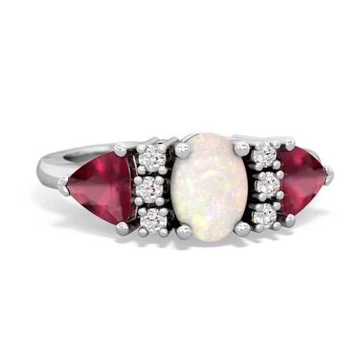 Opal Genuine Opal with Genuine Ruby and Genuine Ruby Antique Style Three Stone ring Ring