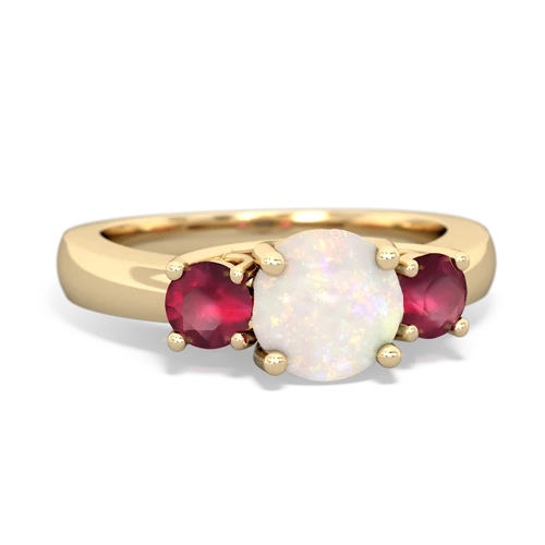 Opal Genuine Opal with Genuine Ruby and  Three Stone Trellis ring Ring