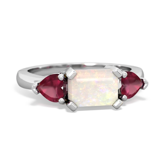 Opal Genuine Opal with Genuine Ruby and Genuine Ruby Three Stone ring Ring