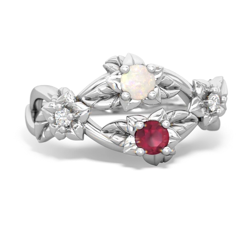 Opal Genuine Opal with Genuine Ruby Sparkling Bouquet ring Ring