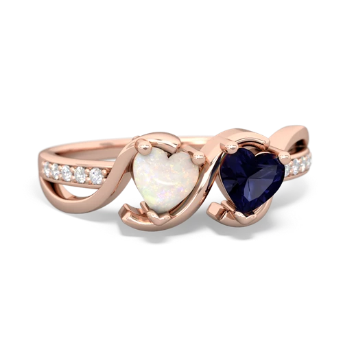 opal-sapphire double heart ring