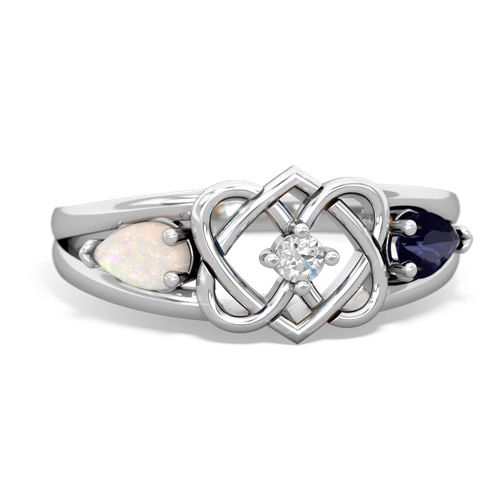 opal-sapphire double heart ring