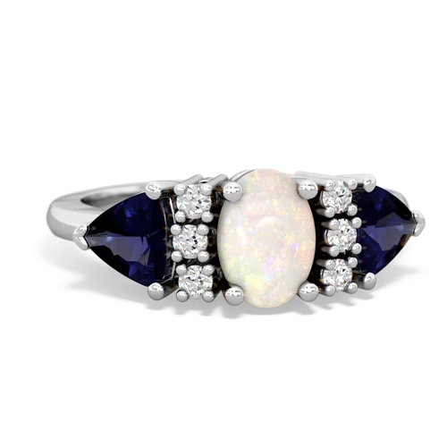 Opal Genuine Opal with Genuine Sapphire and Genuine Sapphire Antique Style Three Stone ring Ring
