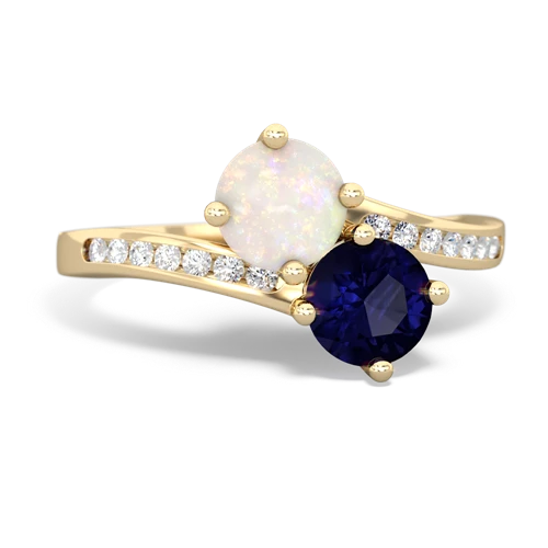 opal-sapphire two stone channel ring