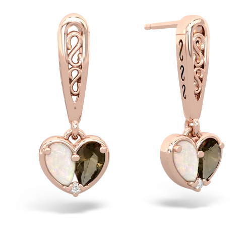 opal-smoky quartz filligree earrings