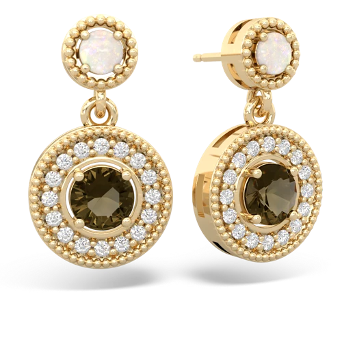 Opal Genuine Opal with Genuine Smoky Quartz Halo Dangle earrings Earrings