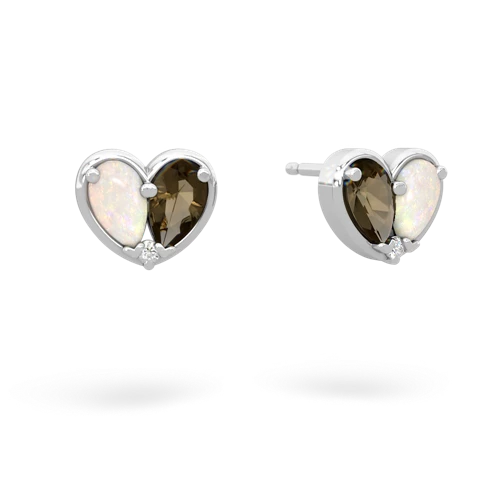 opal-smoky quartz one heart earrings