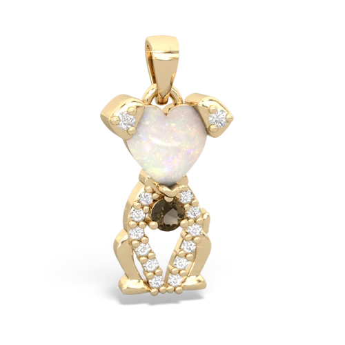 opal-smoky quartz birthstone puppy pendant