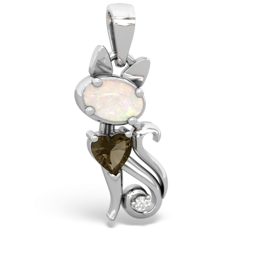 opal-smoky quartz kitten pendant