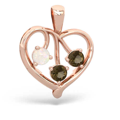Opal Genuine Opal with Genuine Smoky Quartz and Lab Created Alexandrite Glowing Heart pendant Pendant