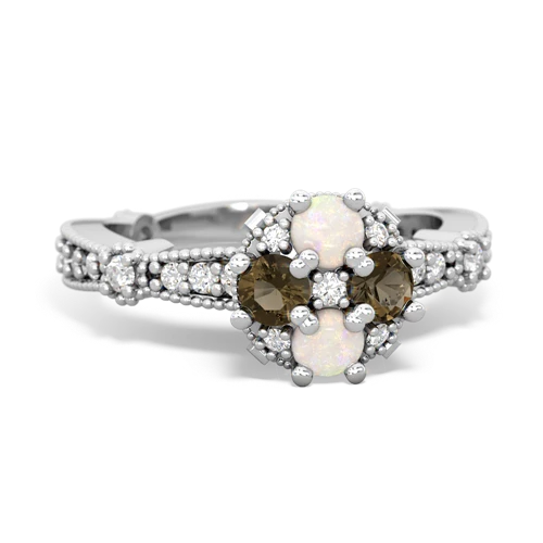 opal-smoky quartz art deco engagement ring