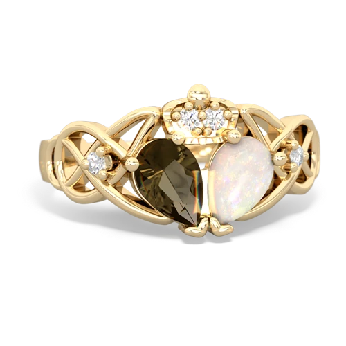 opal-smoky quartz claddagh ring