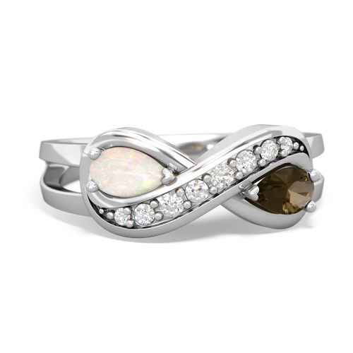 Opal Genuine Opal with Genuine Smoky Quartz Diamond Infinity ring Ring