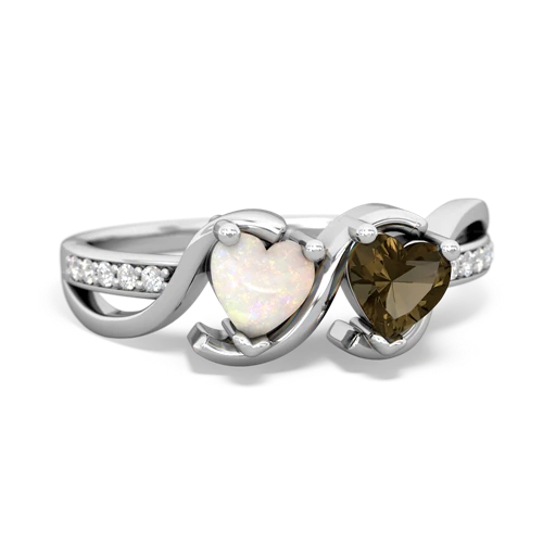 opal-smoky quartz double heart ring