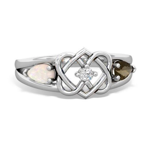 opal-smoky quartz double heart ring