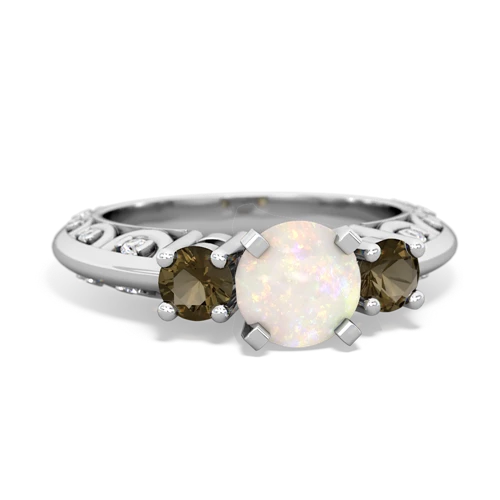 Opal Genuine Opal with Genuine Smoky Quartz Art Deco ring Ring