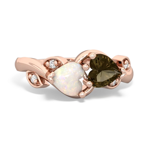 Opal Genuine Opal with Genuine Smoky Quartz Floral Elegance ring Ring