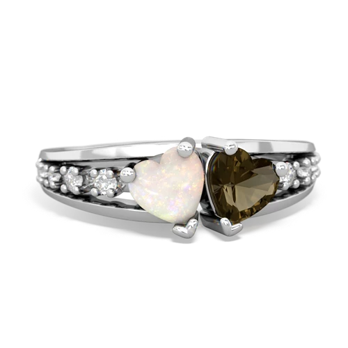 Opal Genuine Opal with Genuine Smoky Quartz Heart to Heart ring Ring