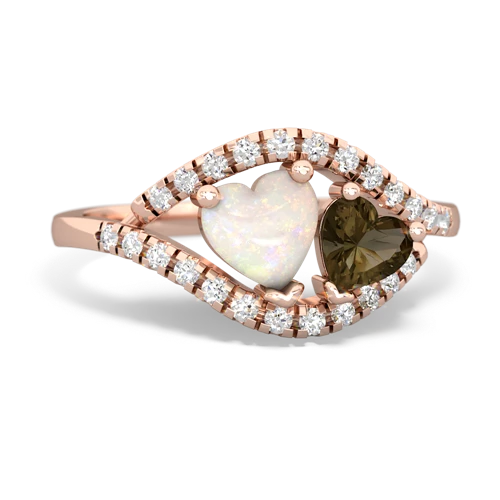 opal-smoky quartz mother child ring