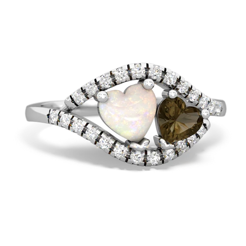 opal-smoky quartz mother child ring