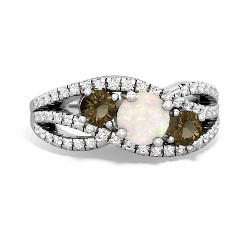 opal-smoky quartz three stone pave ring