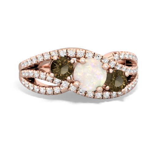 opal-smoky quartz three stone pave ring