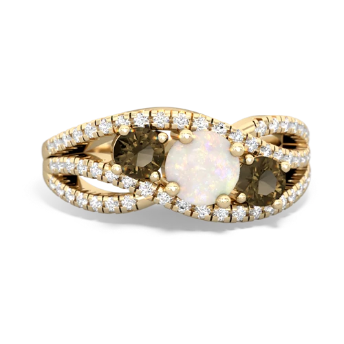 opal-smoky quartz three stone pave ring