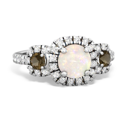 Opal Genuine Opal with Genuine Smoky Quartz and  Regal Halo ring Ring