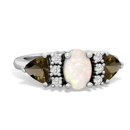 Opal Genuine Opal with Genuine Smoky Quartz and  Antique Style Three Stone ring Ring