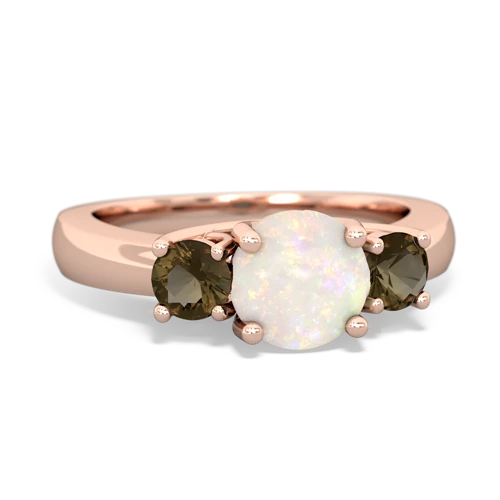 Opal Genuine Opal with Genuine Smoky Quartz and Lab Created Alexandrite Three Stone Trellis ring Ring