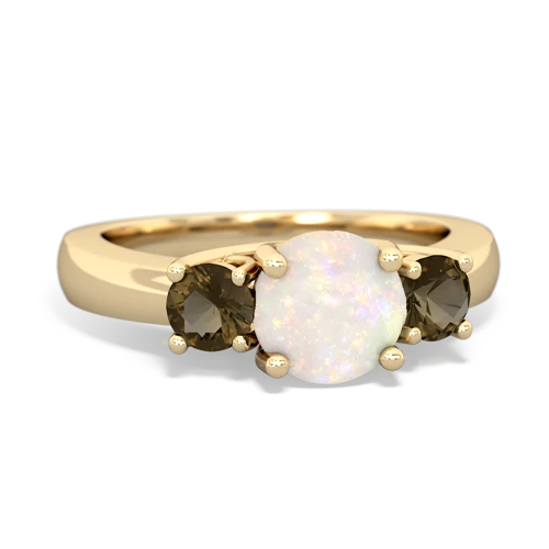 Opal Genuine Opal with Genuine Smoky Quartz and  Three Stone Trellis ring Ring